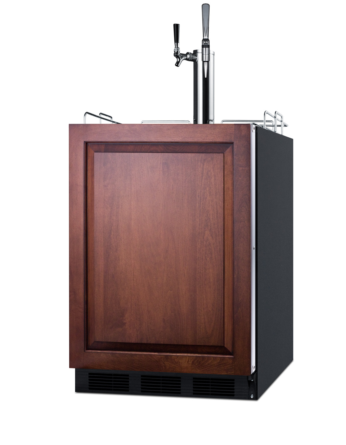 Built-in undercounter ADA height commercially listed dual tap combo nitro/cold brew coffee dispenser with panel-ready door and black cabinet